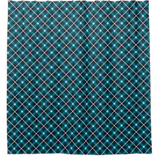 Teal & Navy Geometric Grid Pattern Duschvorhang
