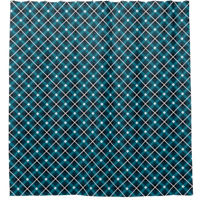 Teal & Navy Geometric Grid Pattern Duschvorhang (Vorderseite)