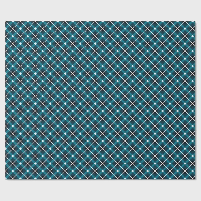 Teal & Navy Geometric Grid Pattern Geschenkpapier (Flach)