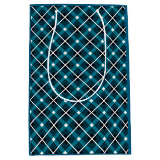 Teal & Navy Geometric Grid Pattern Mittlere Geschenktüte