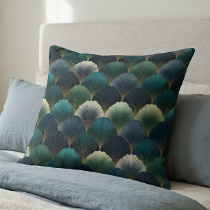 Teal-Navy-Gold-Art-Deco-Fächer-Muster Kissen