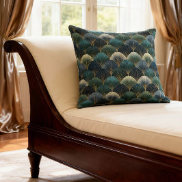 Teal Navy Gold Art Deco Fan Pattern Kissen