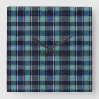 Teal & Navy Tartan Plaid Round Wall Clock Quadratische Wanduhr