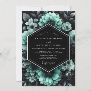 Teal Noir Florale Hochzeit Einladung