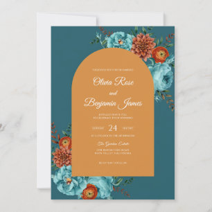 Teal-Ocker-Dahlie-Hochzeit Einladung