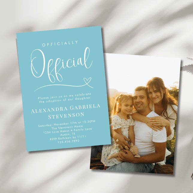 Teal Officially Official Adoption Day Party Photo Einladung (Von Creator hochgeladen)