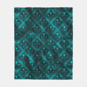 Teal Ombre Glam Glitter Damast Muster Fleecedecke