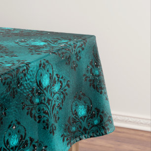 Teal Ombre Glam Glitter Damast-Muster Tischdecke