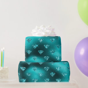 Teal Ombre Glam Glitter Diamanten Muster  Geschenkpapier