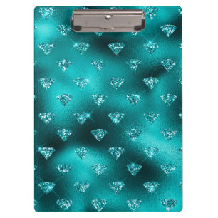 Teal Ombre Glam Glitter Diamanten Muster Klemmbrett