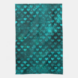Teal Ombre Glam Glitter Herzen Muster Geschirrtuch