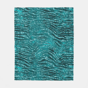 Teal Ombre Glam Glitter Tiger Streifen Muster Fleecedecke