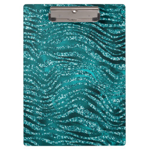 Teal Ombre Glam Glitter Tiger-Streifen-Muster Klemmbrett