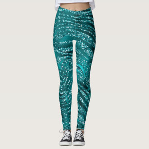 Teal Ombre Glam Glitter Tiger-Streifen-Muster Leggings