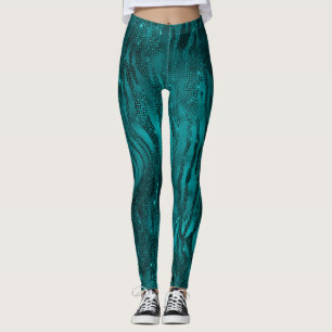 Teal Ombre Glam Glitter Tiger-Streifen-Muster Leggings
