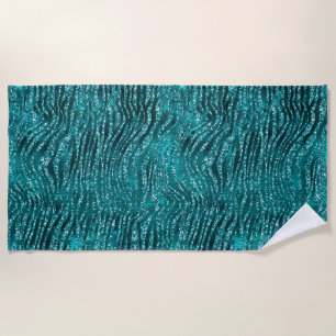 Teal Ombre Glam Glitter Tiger-Streifen-Muster Strandtuch