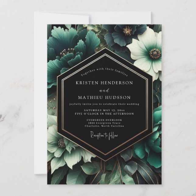 Teal Opulente Blütenhochzeit Einladung (Vorderseite)