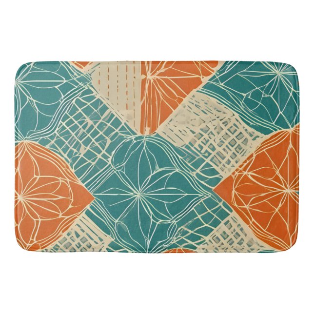 Teal, Orange, and Tan Abstract Flowers  Badematte (Vorderseite)