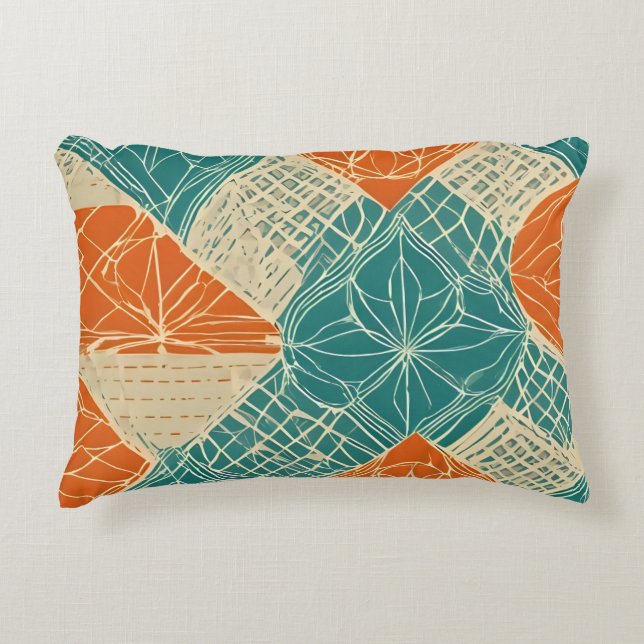 Teal, Orange, and Tan Abstract Flowers Dekokissen (Vorderseite)