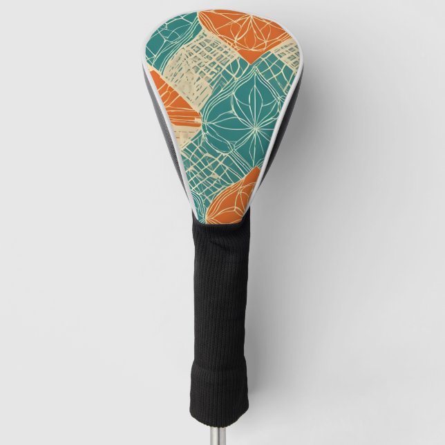 Teal, Orange, and Tan Abstract Flowers Golf Headcover (Vorderseite)