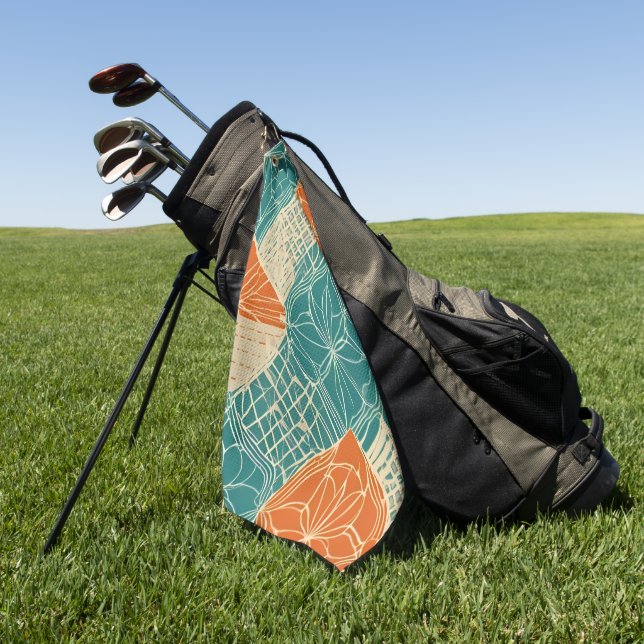 Teal, Orange, and Tan Abstract Flowers Golfhandtuch (Gras)