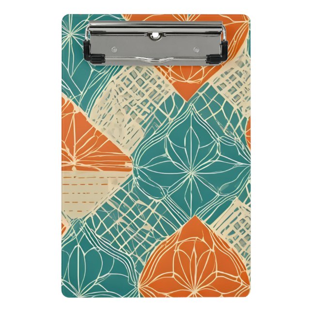 Teal, Orange, and Tan Abstract Flowers Mini Klemmbrett (Vorderseite)