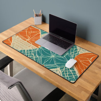 Teal, Orange, and Tan Abstract Flowers Schreibtischunterlage