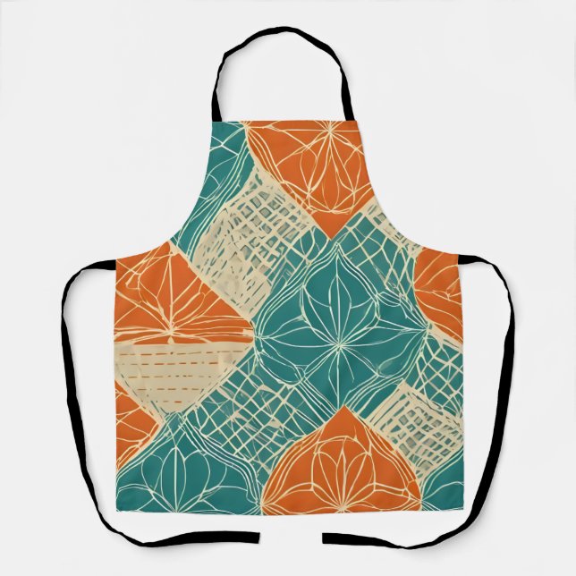 Teal, Orange, and Tan Abstract Flowers Schürze (Vorderseite)