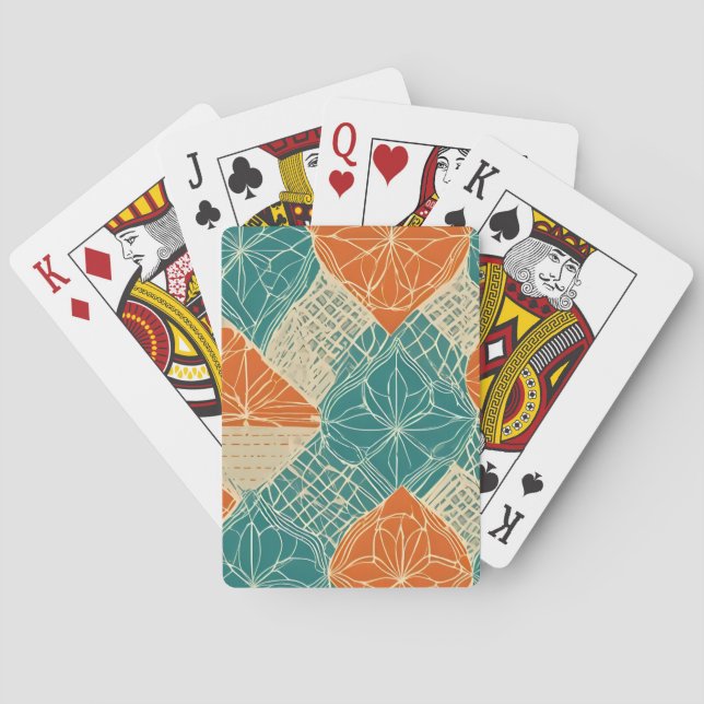 Teal, Orange, and Tan Abstract Flowers Spielkarten (Rückseite)