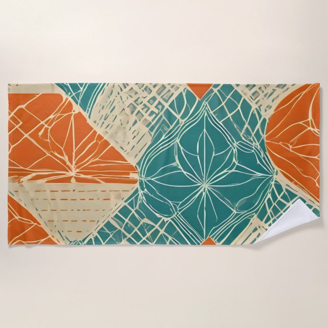Teal, Orange, and Tan Abstract Flowers  Strandtuch (Vorderseite)