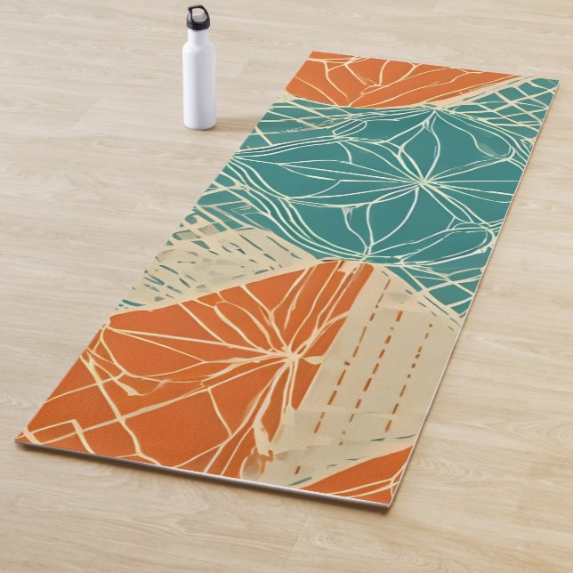 Teal, Orange, and Tan Abstract Flowers  Yogamatte (Beispiel)