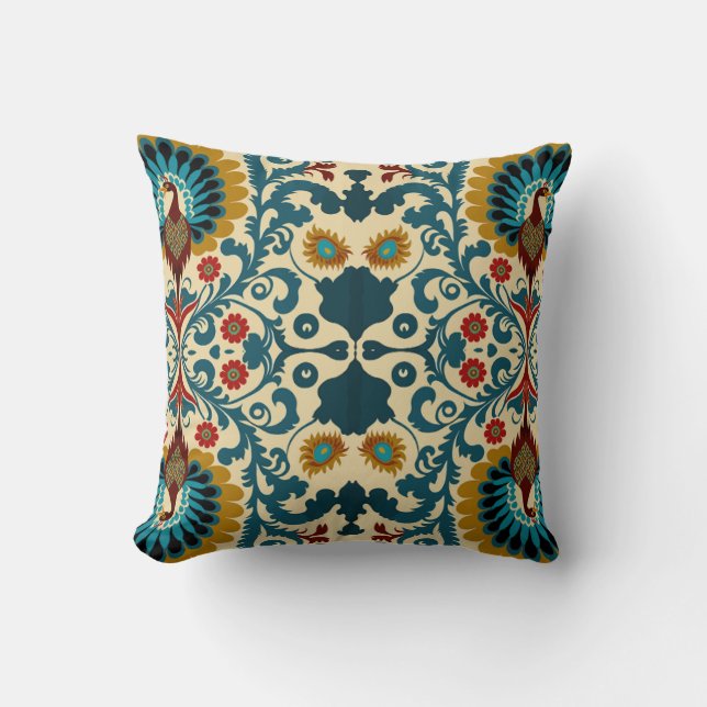 Teal, orange and yellow floral pattern  kissen (Vorderseite)