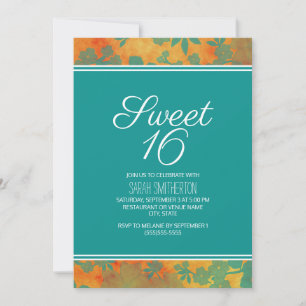 Teal Orange Blumen Sweet 16 Mädchen Einladung