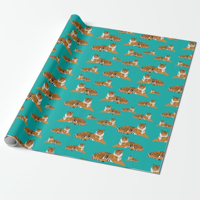 Teal Orange Dschungel Tiger Tier Muster  Geschenkpapier (Ungerollt)