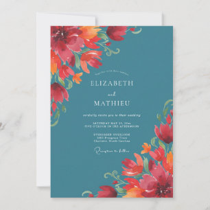 Teal Orange Mohn Hochzeit Einladung