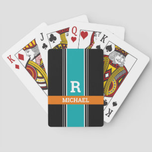 Teal Orange- und schwarze Streifen, großes Monogra Spielkarten
