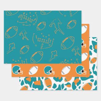 Teal, Orange & White Football Patterns Geschenkpapier Set