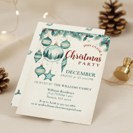 Teal Ornament Christmas Party Invitation Art Einladung