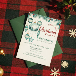 Teal Ornament Christmas Party Invitation Art Einladung