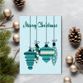 Teal Ornaments Christmas Karte