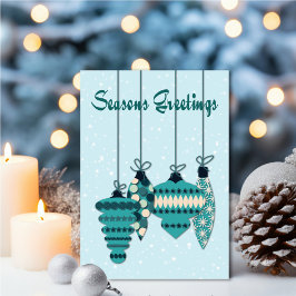 Teal Ornaments Seasons Greetings Karte