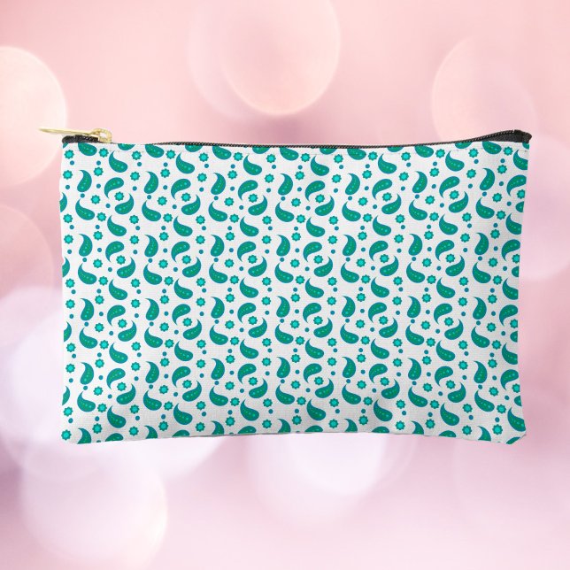 Teal Paisley Blumenmuster • Modern Boho  Zubehörtasche (A bag with a blue & green paisley floral boho pattern.)