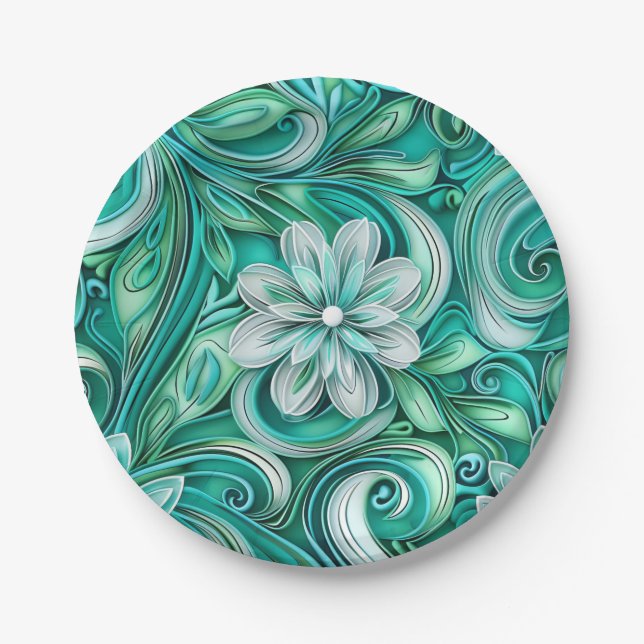 Teal paper flower seamless pattern  pappteller (Vorderseite)