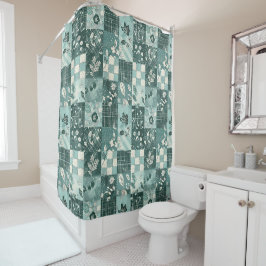 Teal-Patchwork-Quilt im rustikalen Blumenmuster Re Duschvorhang