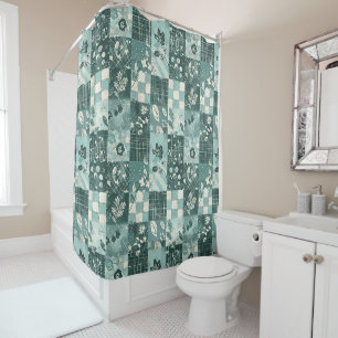 Teal-Patchwork-Quilt im rustikalen Blumenmuster Re Duschvorhang
