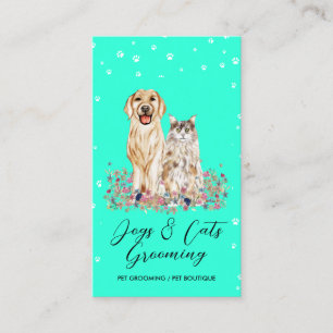 Teal Paws Watercolor Hunde Katzen Tierbetreuer Visitenkarte