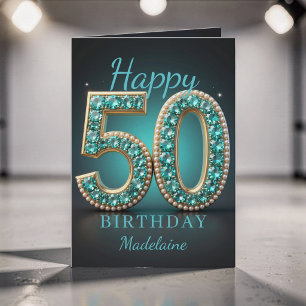 Teal Pearl Diamond Glam 50. Geburtstagsgruß Karte