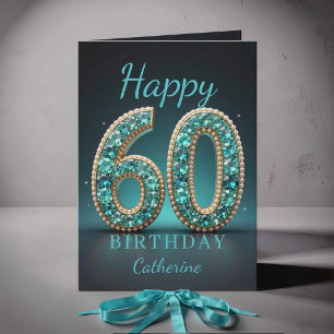 Teal Pearl Diamond Glam 60. Geburtstagsgruß Karte
