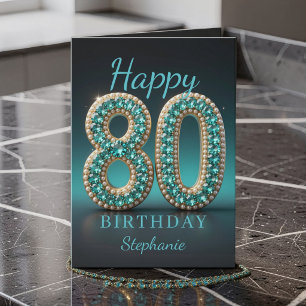 Teal Pearl Diamond Glam 80. Geburtstagsgruß Karte