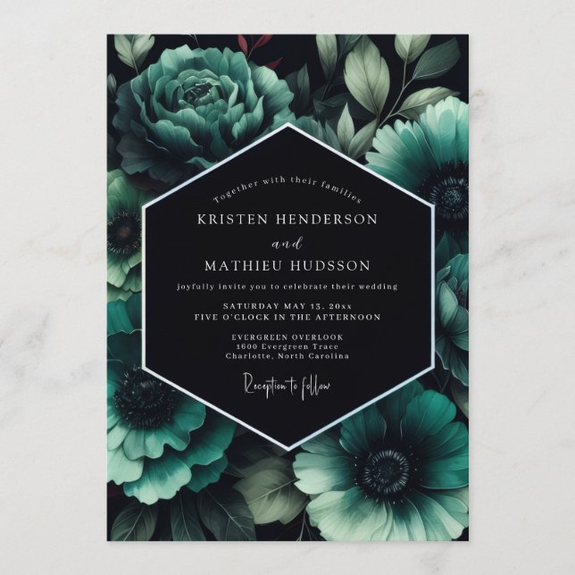Teal Penumbral Bloom Wedding Einladung (Vorderseite)